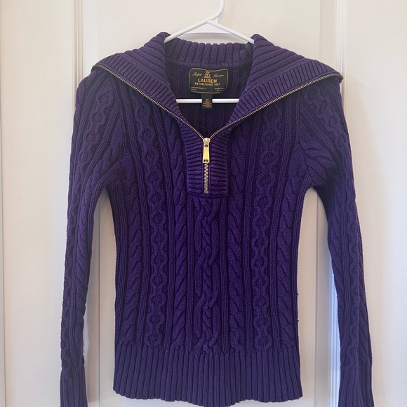 Vintage Black Label Ralph Lauren Cable Knit 1/4 Zip Sweater 100% Cotton in XS - Picture 6 of 8